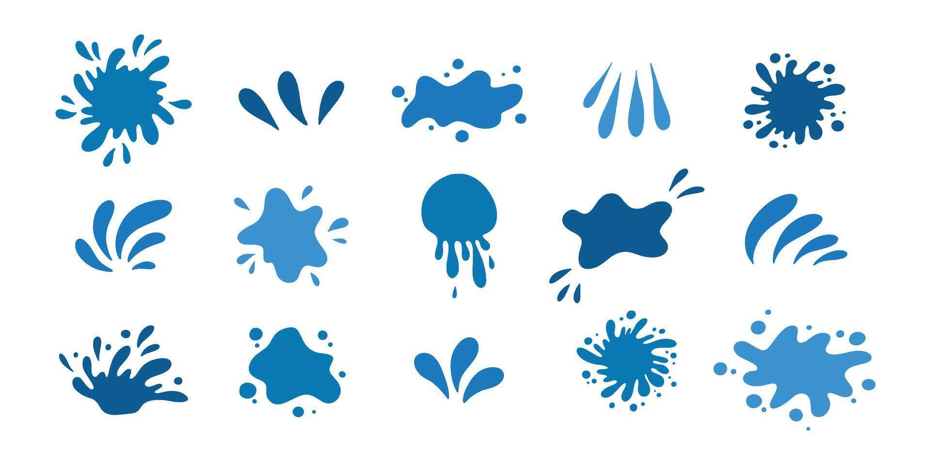 Water drops and splash silhouette collection in simple doodle style. Set different liquid shapes and silhouette. vector