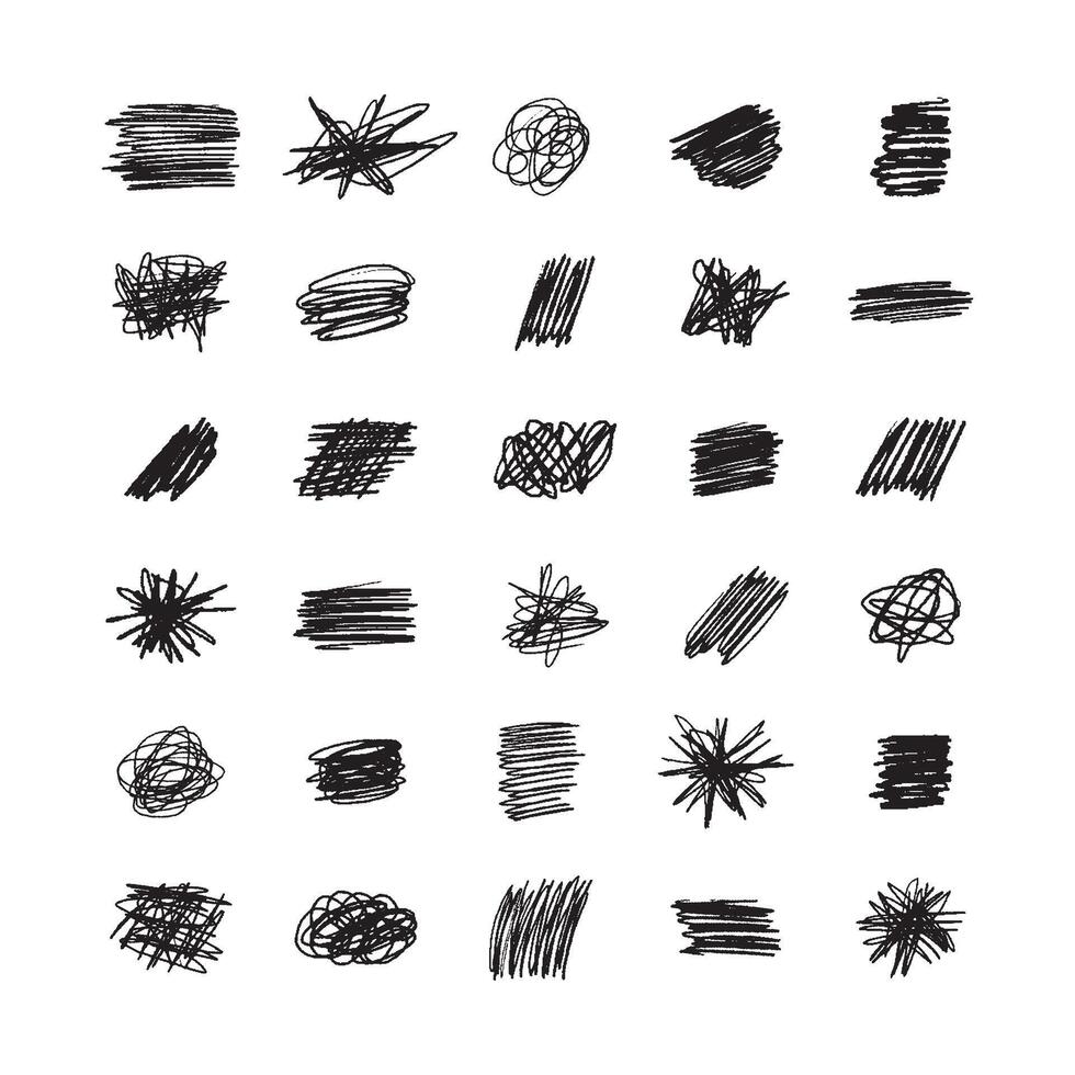 Hand drawn collection pen, pencil, charcoal simple shapes. Doodle set different design elements in grunge style. vector