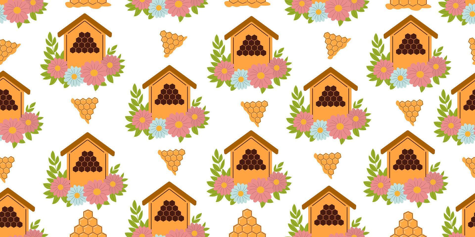 Seamless pattern with beehive,honeycomb isolated on background illustration. Cute honey print background. vector
