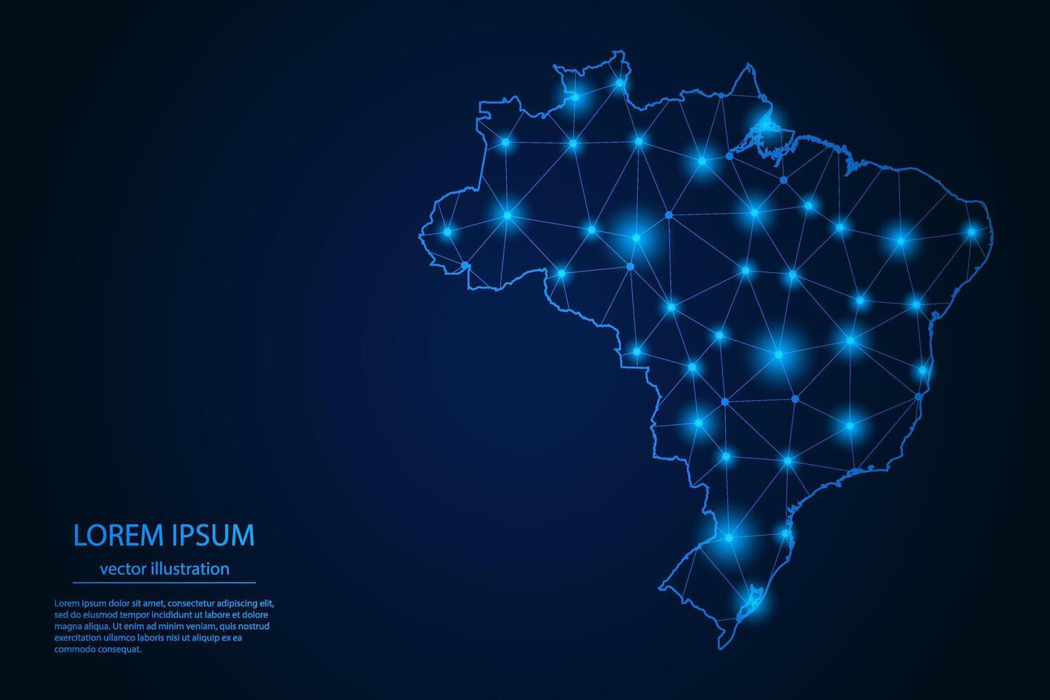 Abstract image Brazil map - With Blue Glow Dots And Lines On Dark Gradient Background, 3D Mesh Polygon Network Connection. vector