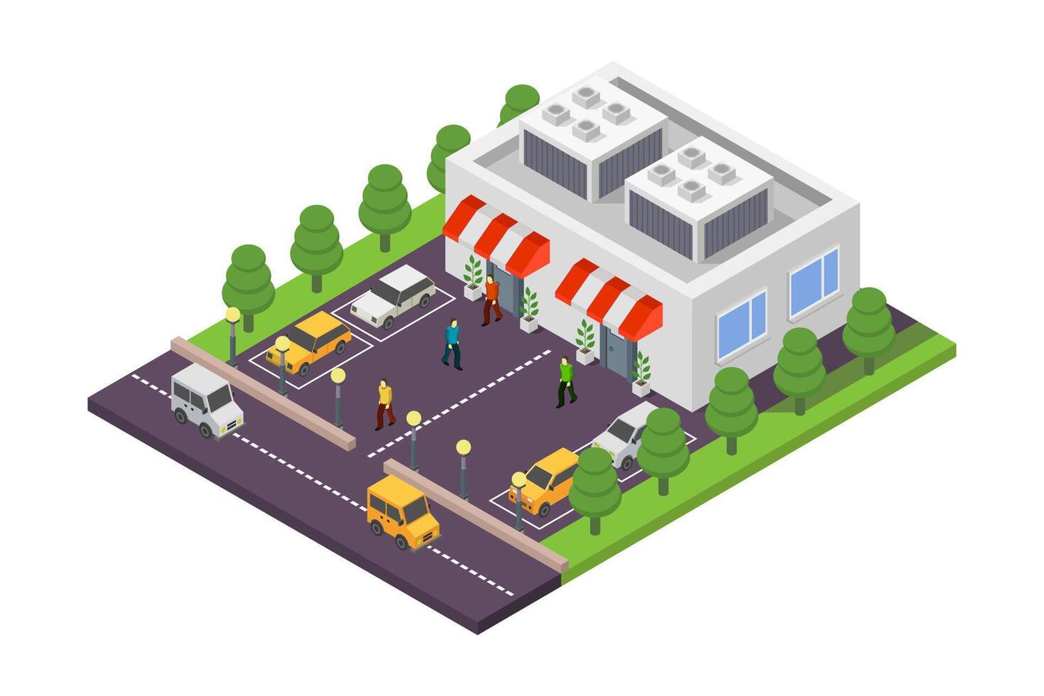Isometric shopping center on white background vector