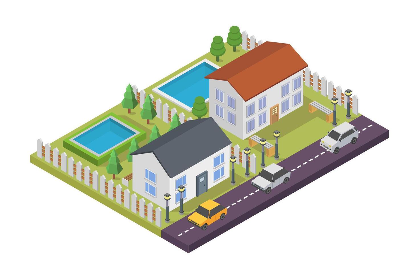 Isometric houses on white background vector