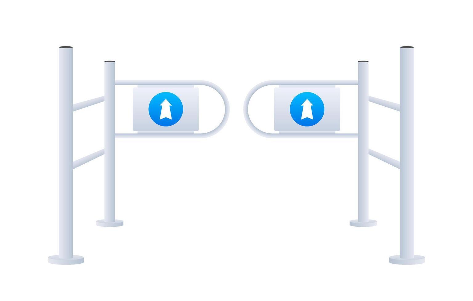 Shop entrance gate icon. Security turnstile gates with directional and no entry signs for controlled access. vector