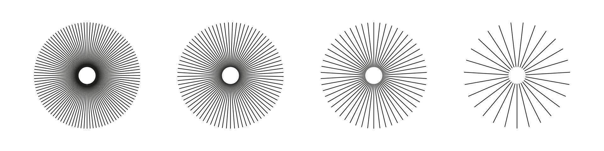 Sun star rays, burst. Radial circle radiation lines. Circulars lines beams. Spokes with radiating stripes grid. Graphic. Abstract illusion geometric pattern. vector