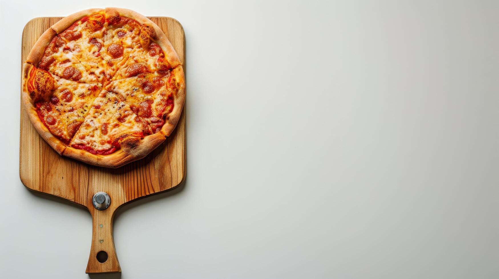 Pizza on Wooden Cutting Board photo
