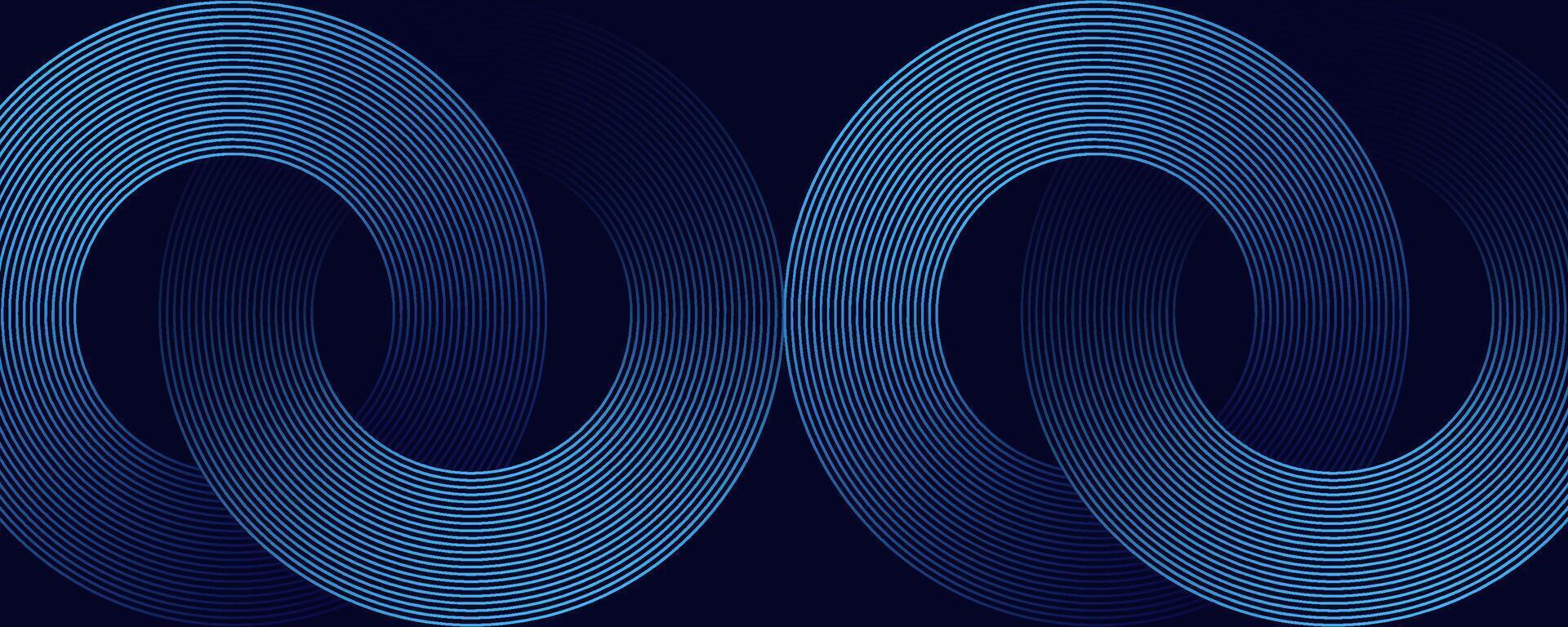Abstract blue glowing geometric lines on dark blue background. Futuristic technology concept. Modern shiny blue circle lines pattern. Suitable for cover, poster, banner, brochure, header, website vector