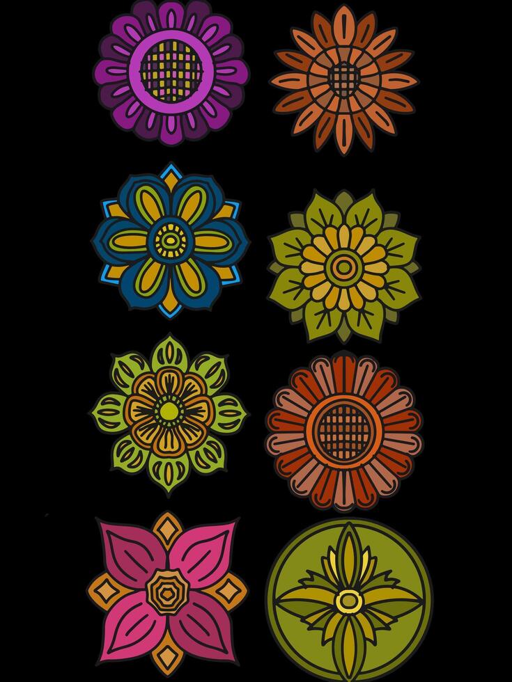 Set ornament flowers modern digital vector
