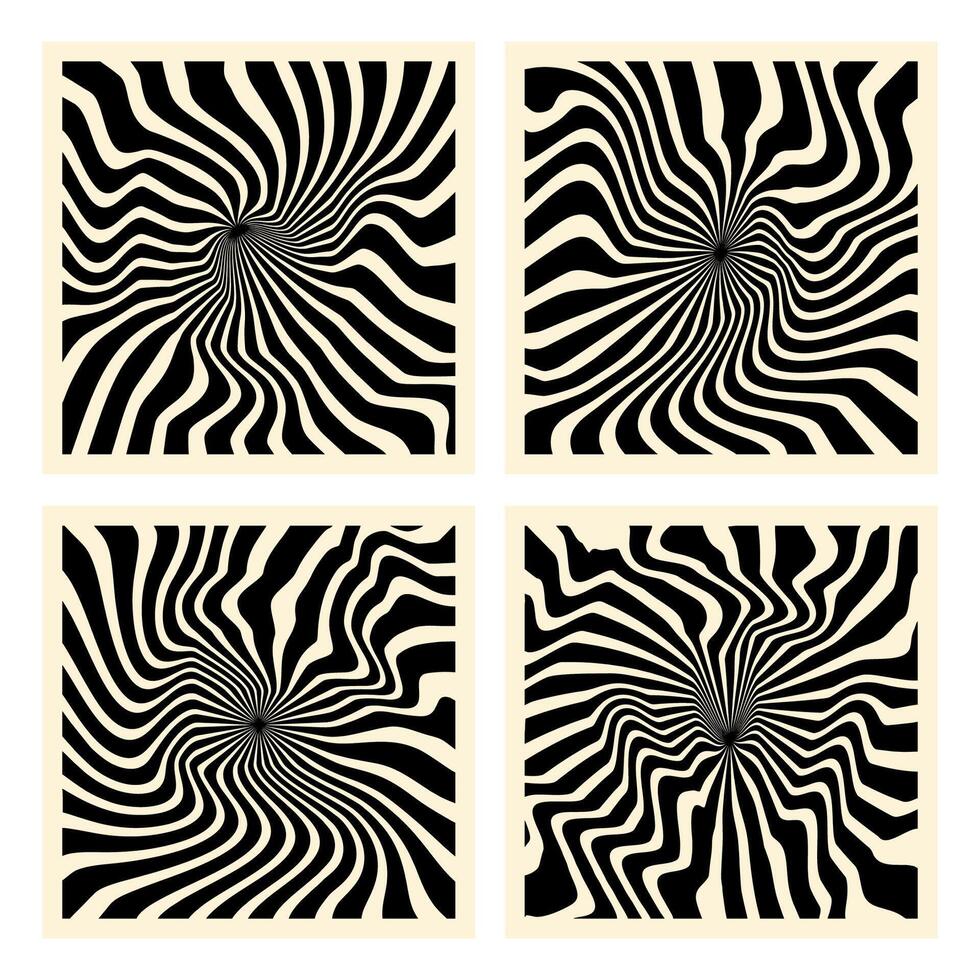 Groovy hippie 70s backgrounds. Waves, swirl, twirl pattern. Twisted and distorted texture in trendy retro psychedelic style. Y2k aesthetic. vector