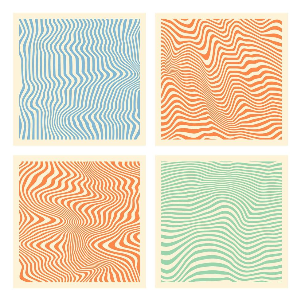 Groovy hippie 70s backgrounds. Waves, swirl, twirl pattern. Twisted and distorted texture in trendy retro psychedelic style. Y2k aesthetic. vector