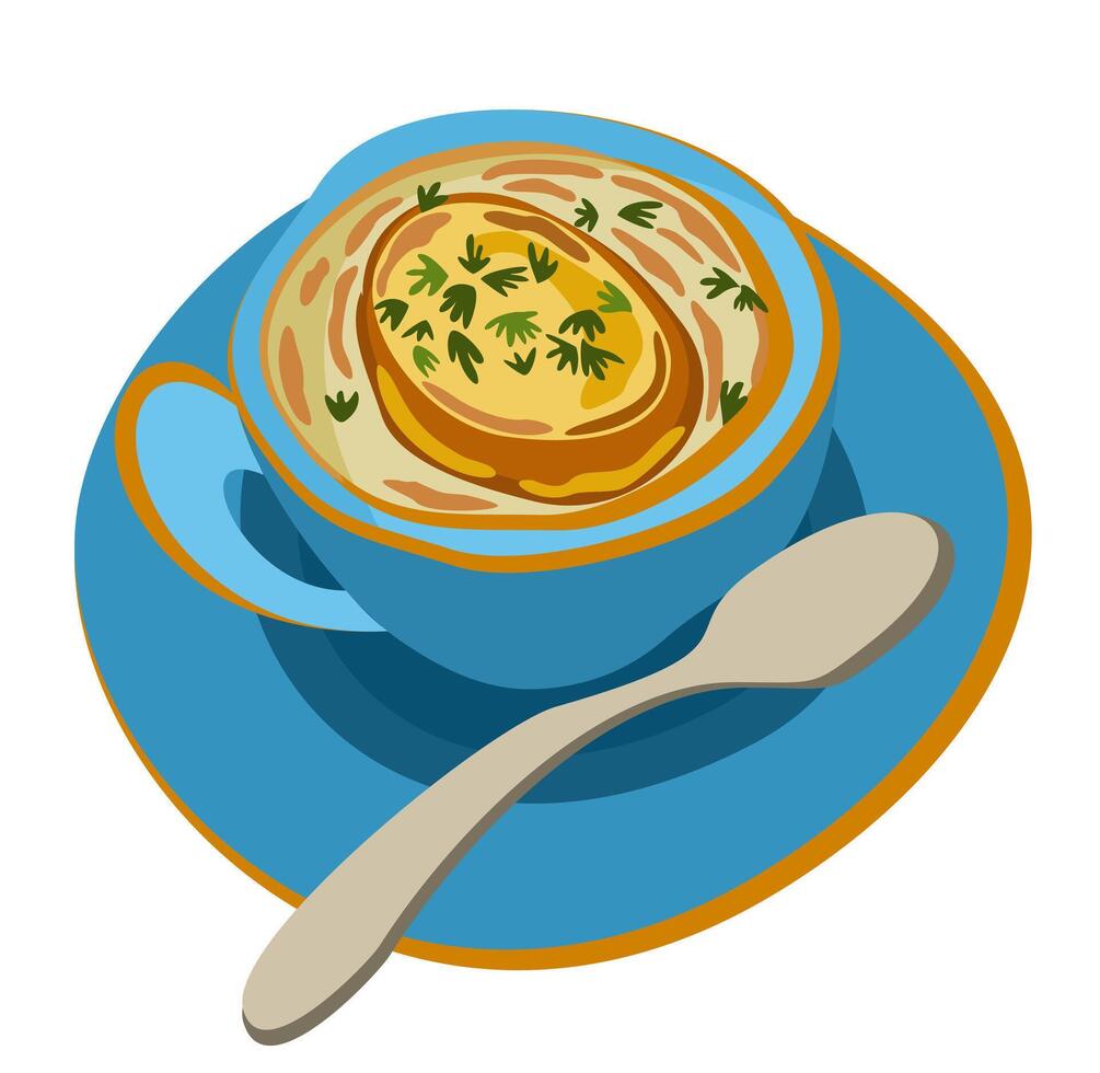 French onion soup in a cup. isolated illustration vector