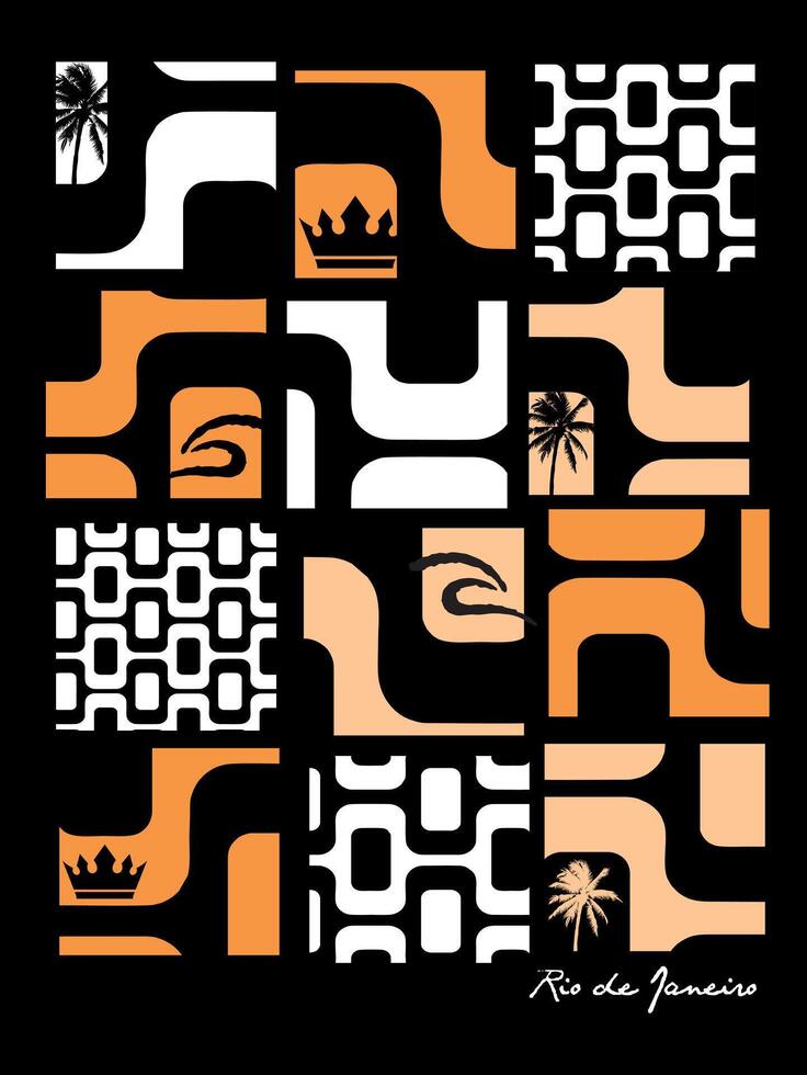 Illustration of geometric shapes in a composition alluding to the sidewalk of Ipanema, Rio de Janeiro, Brazil. vector