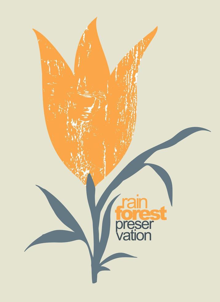 Plant illustration in graphic style with lettering alluding to ecology. vector