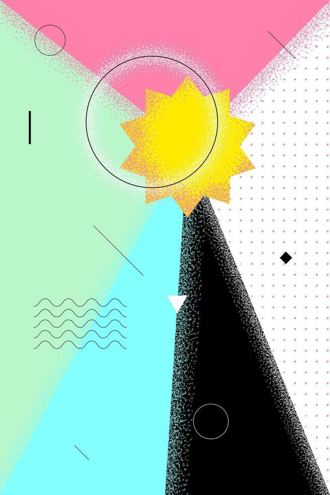 Abstract retro minimal summer poster. Swiss aesthetic brutalist geometric sun. Celebration party or sales advertising graphic print design. Modern trendy artwork eps template vector
