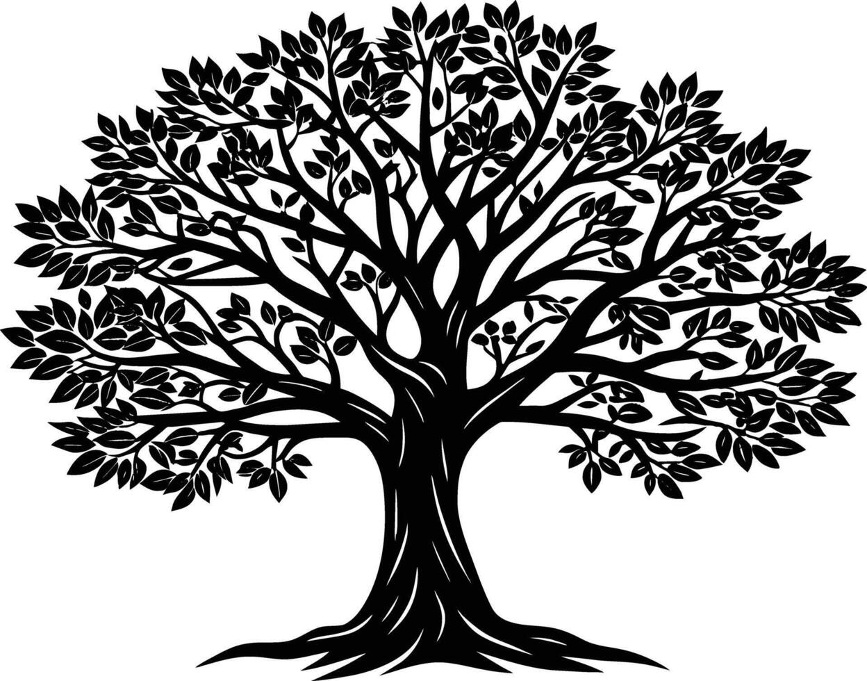 Tree with roots silhouette vector
