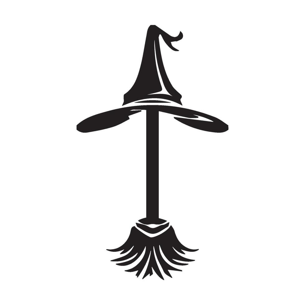 icon of a witch and a flying broomstick vector