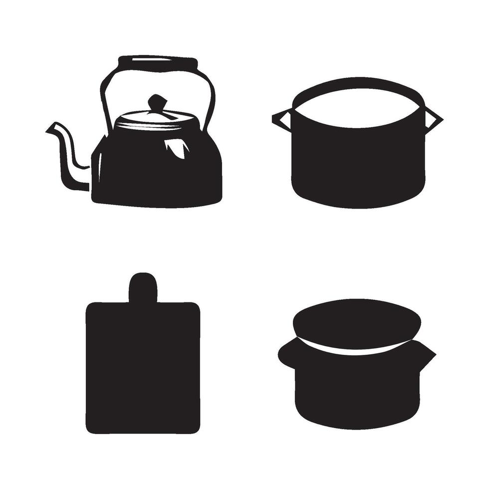pan and kitchen utensils icon vector