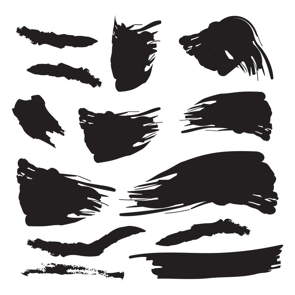 Set of paint brush stroke, ink splatter and artistic design elements, Dirty watercolor texture, box, frame, grunge background, Black pen marker shapes vector