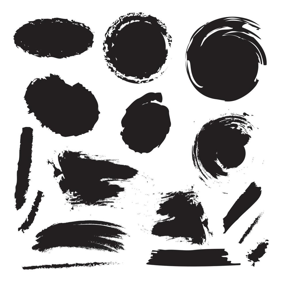 Set of paint brush stroke, ink splatter and artistic design elements, Dirty watercolor texture, box, frame, grunge background, Black pen marker shapes vector