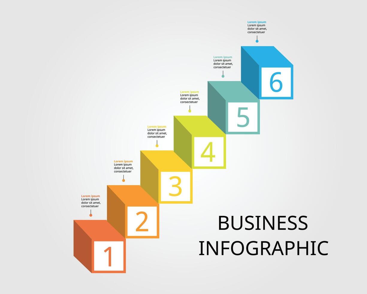 square chart step template for infographic for presentation for 6 element vector