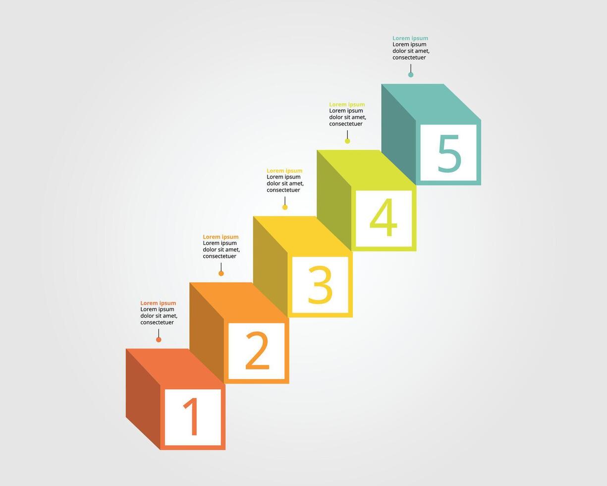 square chart step template for infographic for presentation for 5 element vector