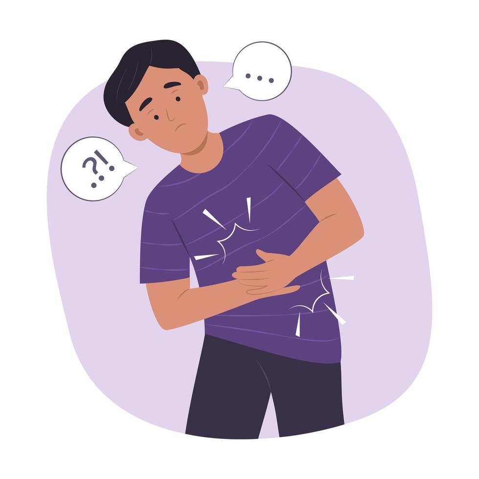 Man Suffering from Stomachache for Abdominal Pain Concept Illustration vector