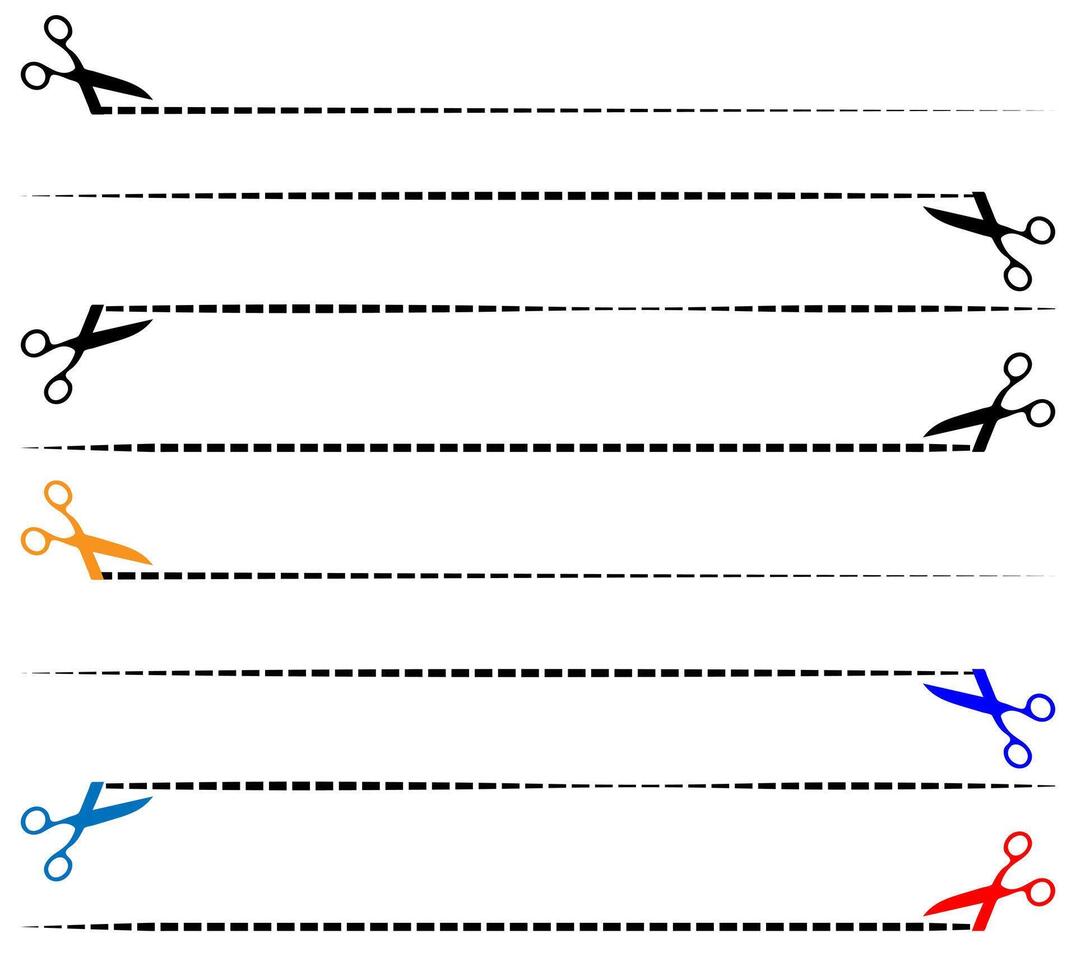 Scissors icon, dotted lines with scissors symbols, cutting line with scissors. vector