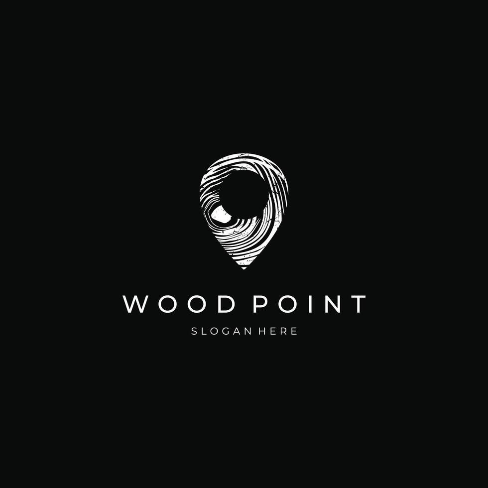 location logo design with wood motif concept in pin icon. good for carpenter, woodwork business vector