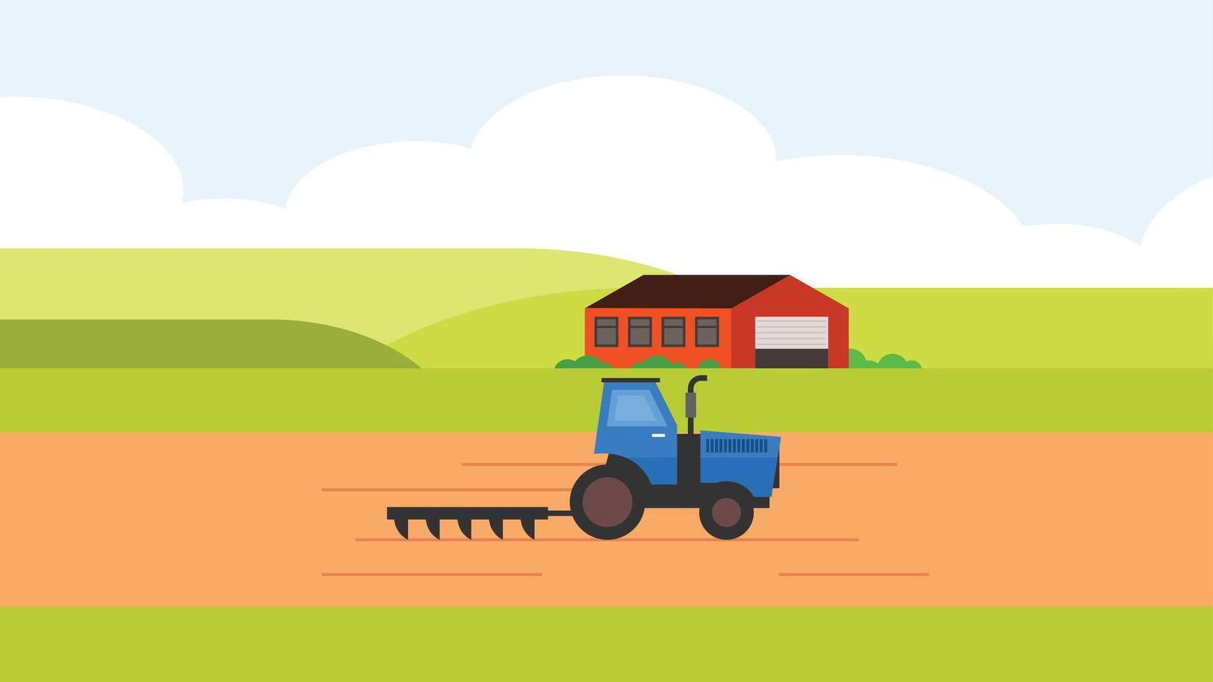 farm field tractor and barn yard vector