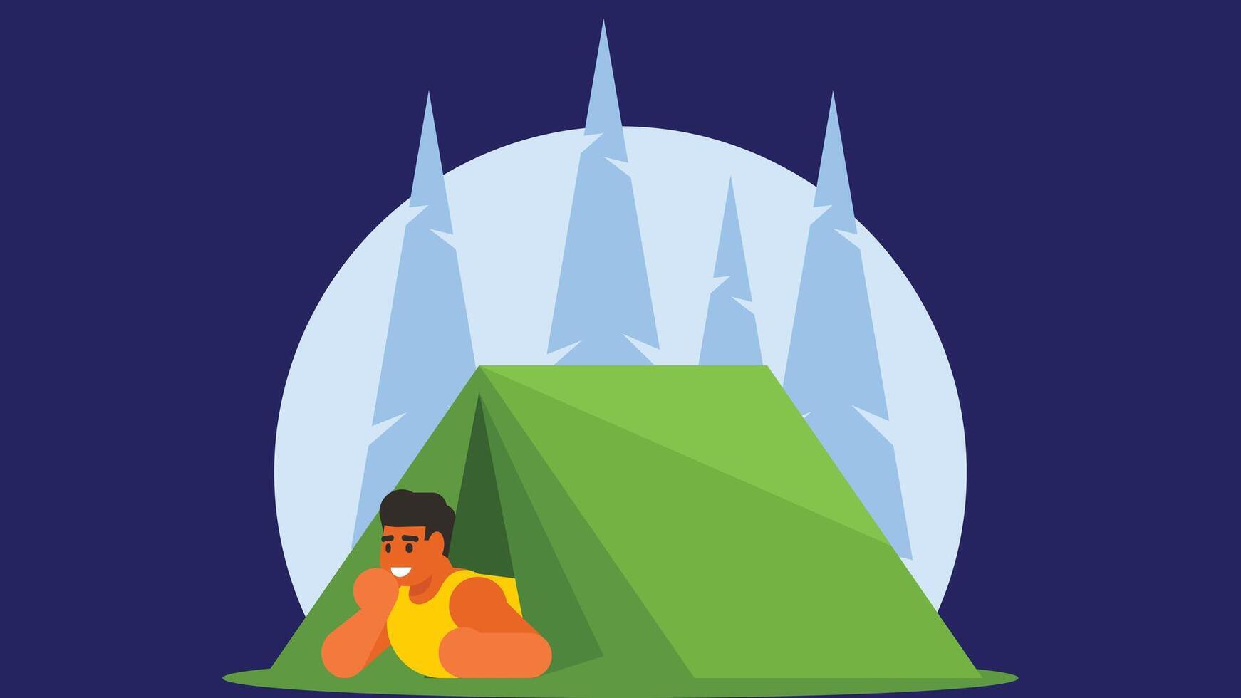 Camp site in the wild forest with tents illustration vector