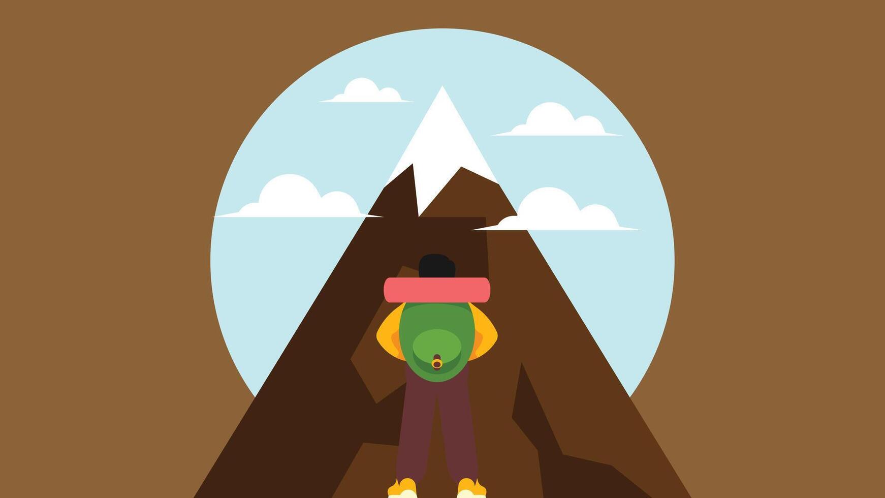 Hiker walking in nature with back bag vector