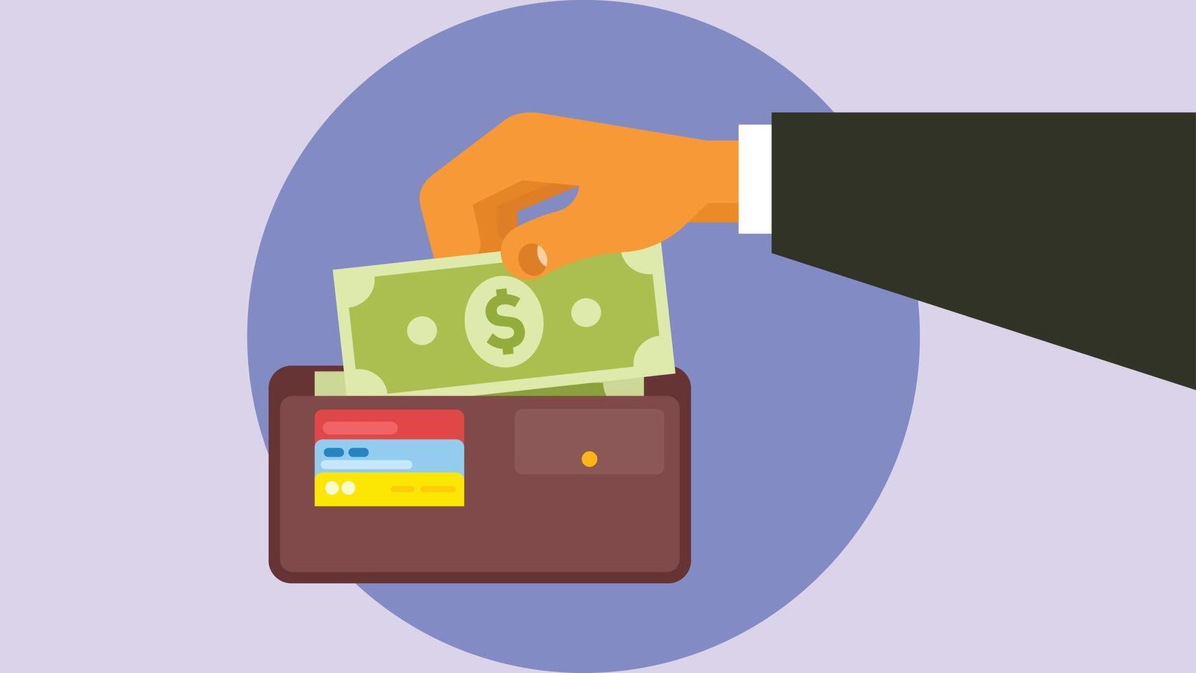 Money inside wallet isolated illustration vector