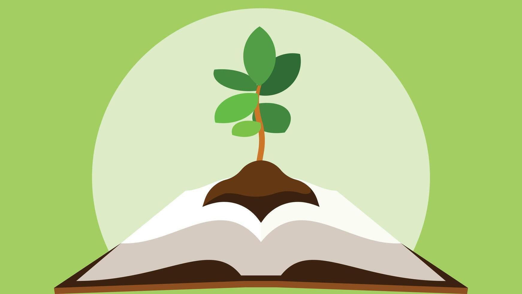 book with a plant, fruitful reading concept vector