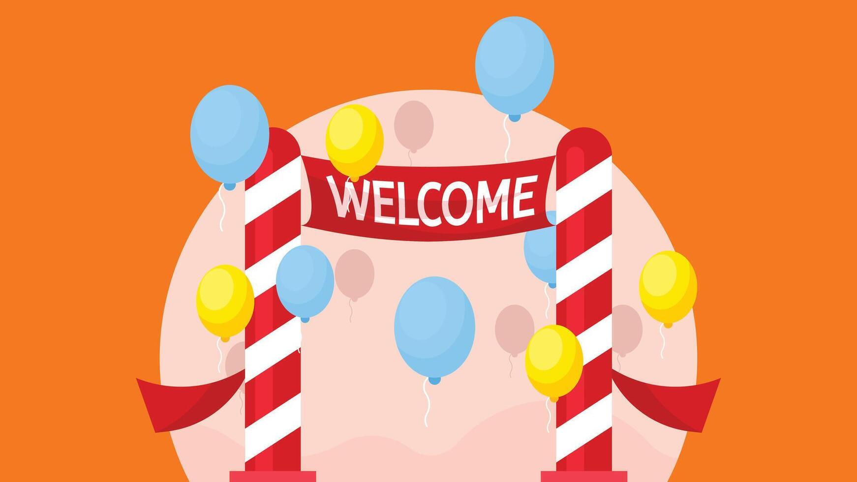 Welcome party with balloons and pillars vector