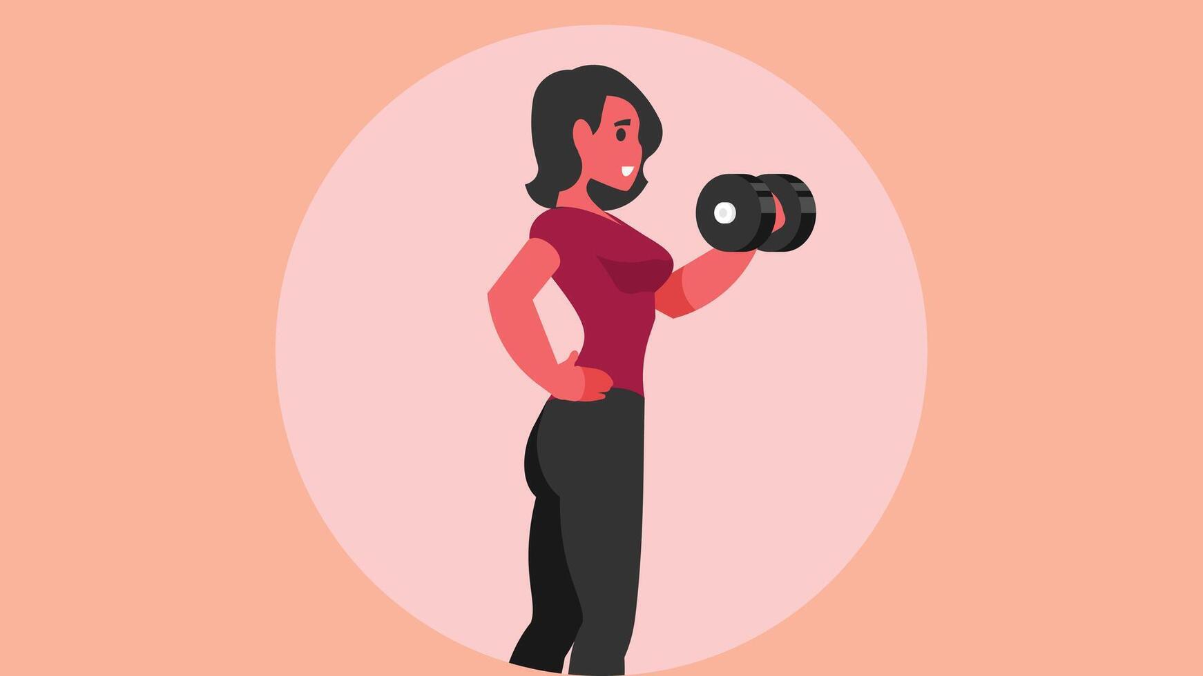 girl doing exercise at gym with dumbbells vector