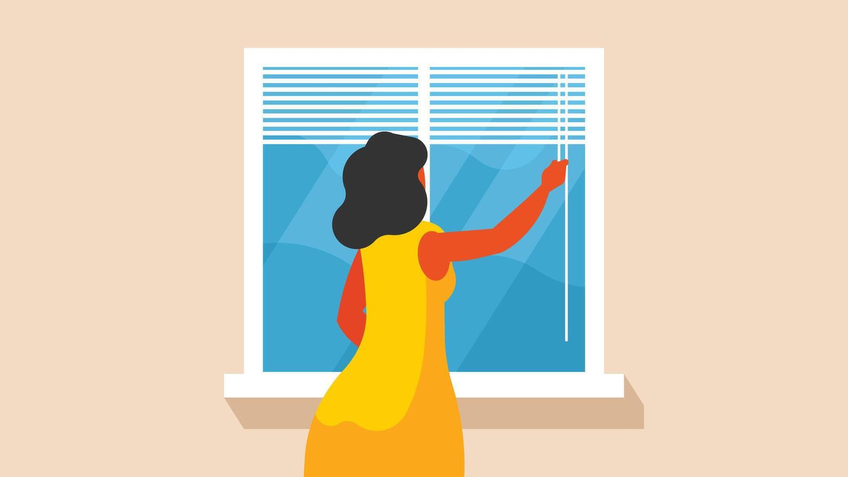 woman open the house window shades illustration vector