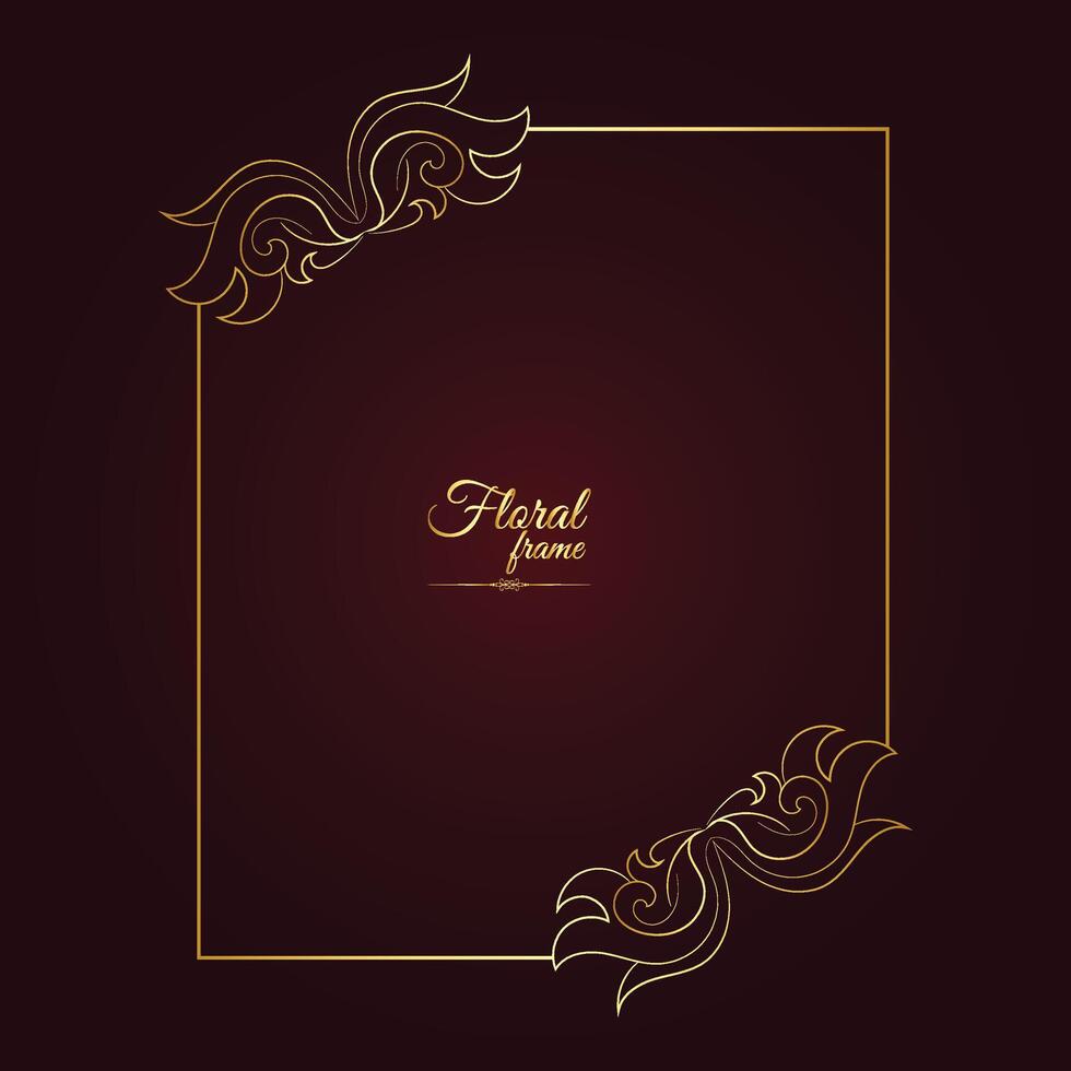 Gold shiny glowing vintage frame with flower isolated floral background Golden luxury frame vector
