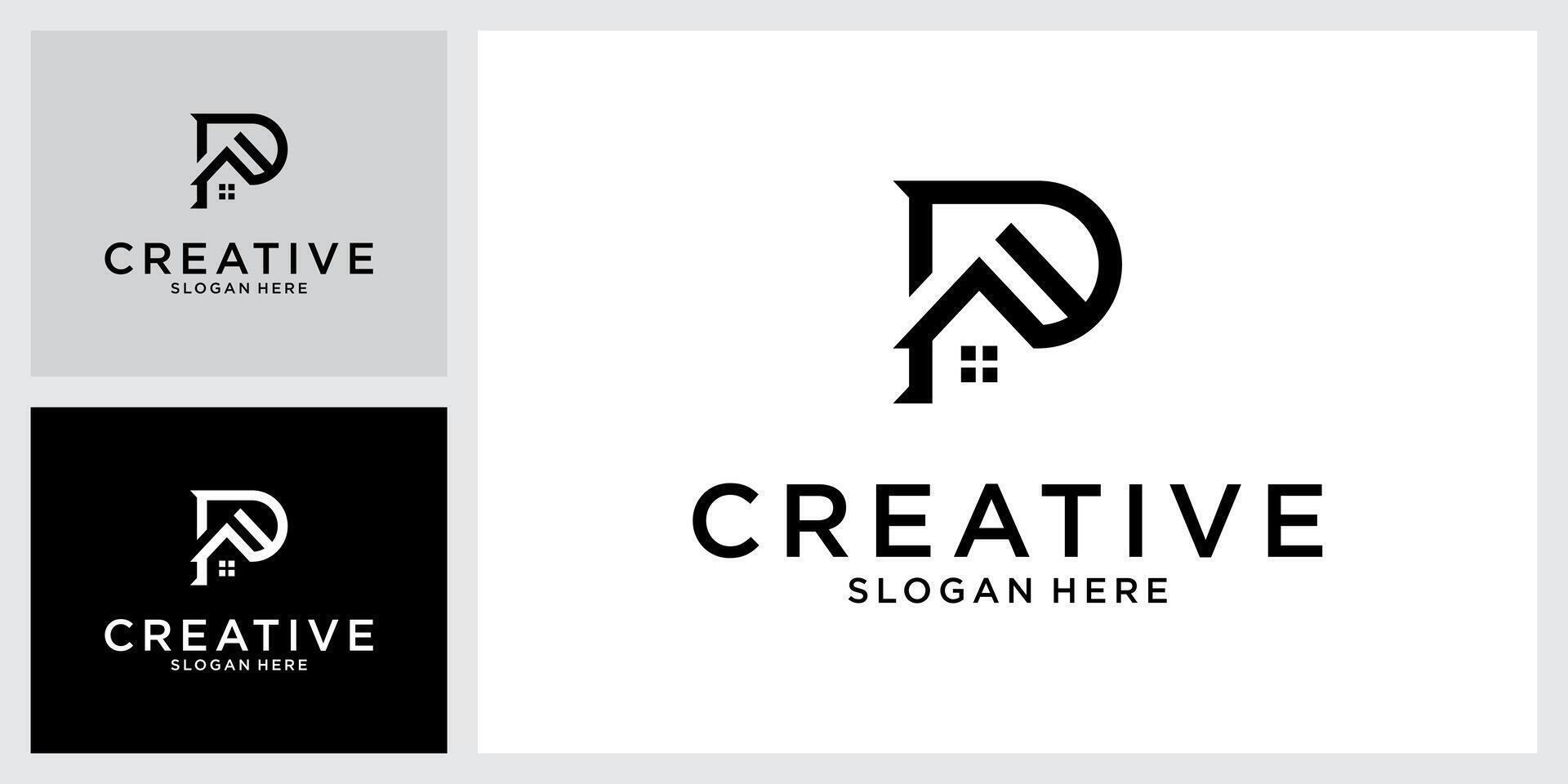Initial letter P with home logo design concept. vector