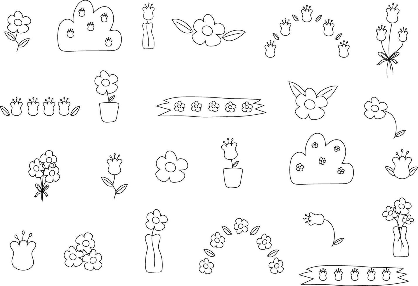 hand drawn daisy and tulip line vector