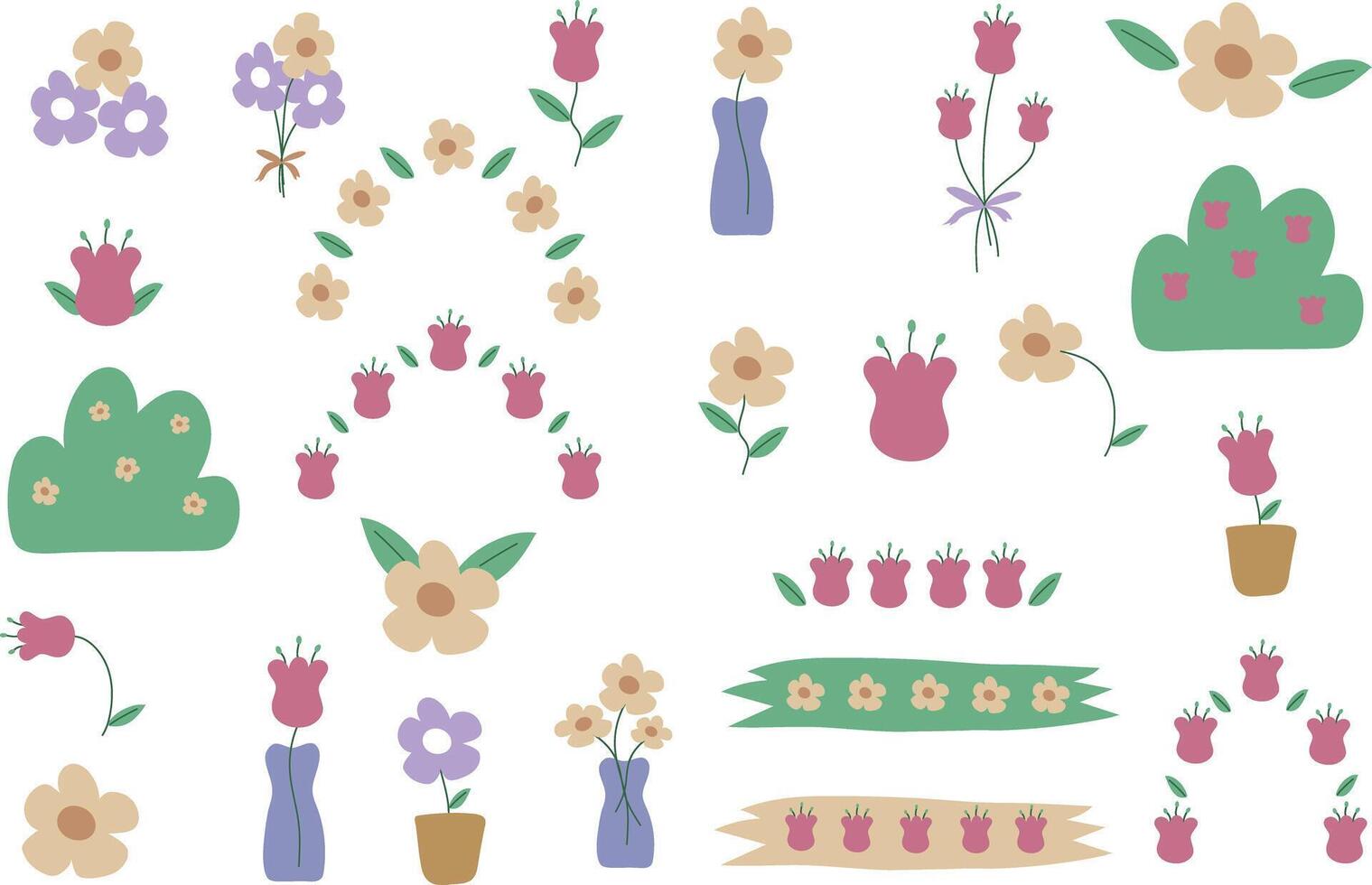 Cute Daisy And Tulip Element Decoration vector