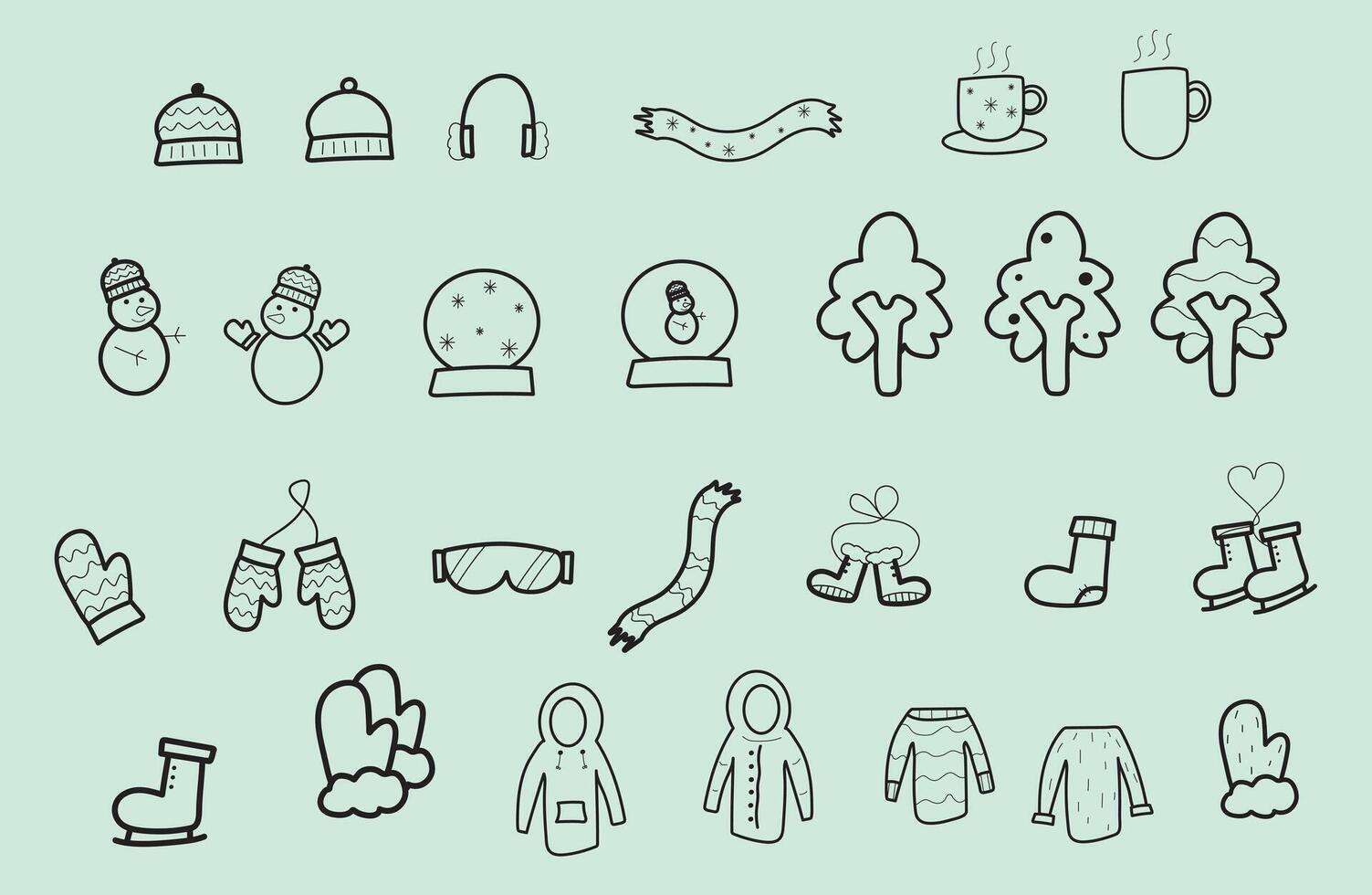 winter clothes hand drawn outline vector