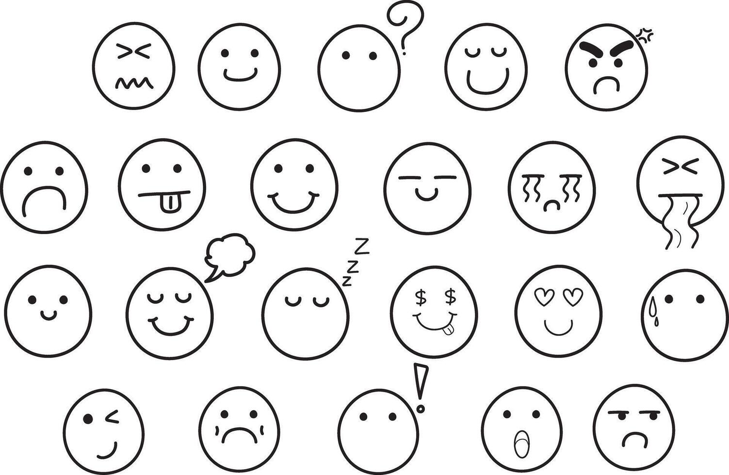 emoji face hand drawn line vector
