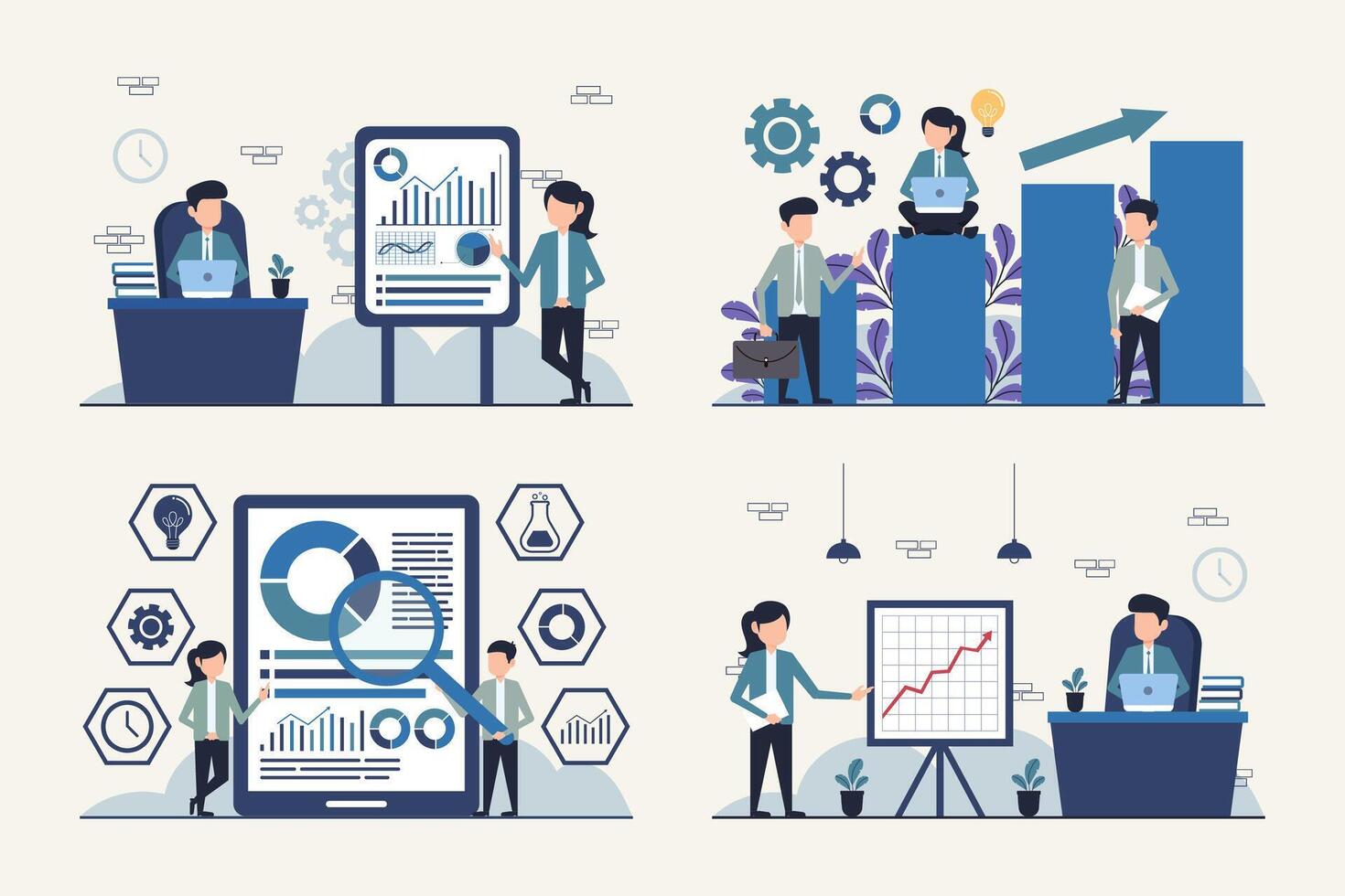 Creative Business Solutions and Team Collaboration Illustrations vector
