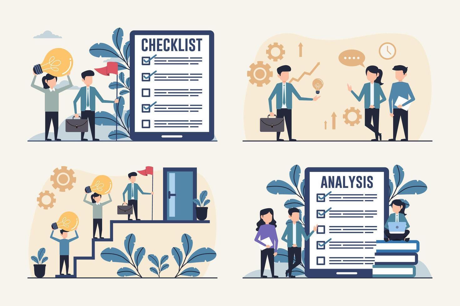 Data Analysis and Business Strategy Planning Illustration Set vector