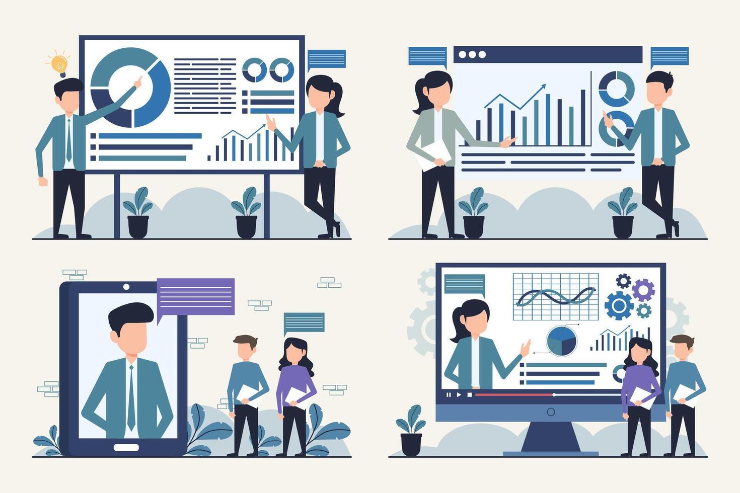Business Analytics and Financial Growth Presentation Set vector