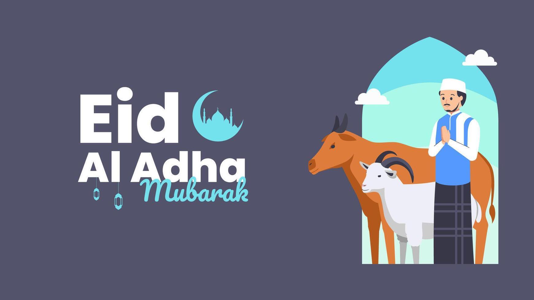 Eid Al Adha festival. banner with goat and cow. illustration. vector
