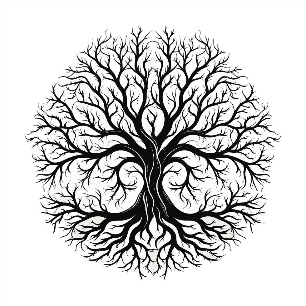 A single black tree silhouettes with birds on white background vector