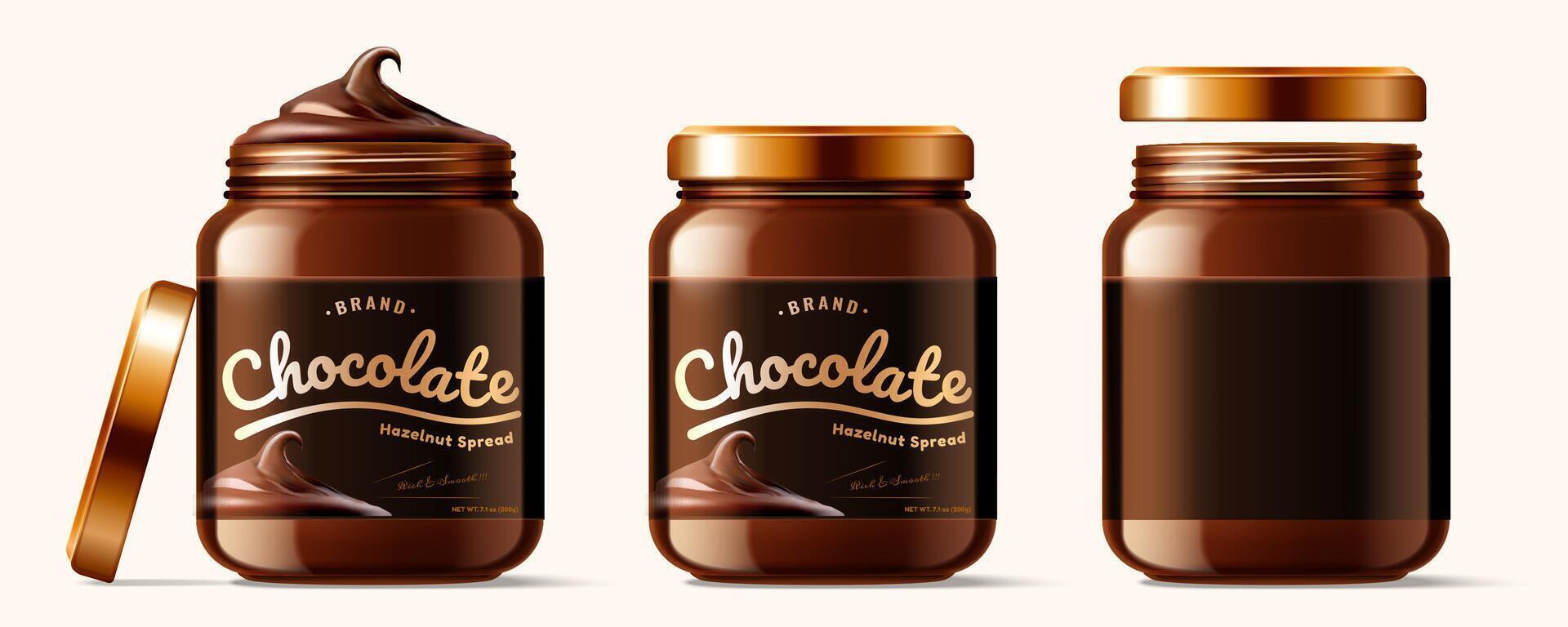 Set of luxury chocolate spread jars in 3d illustration vector