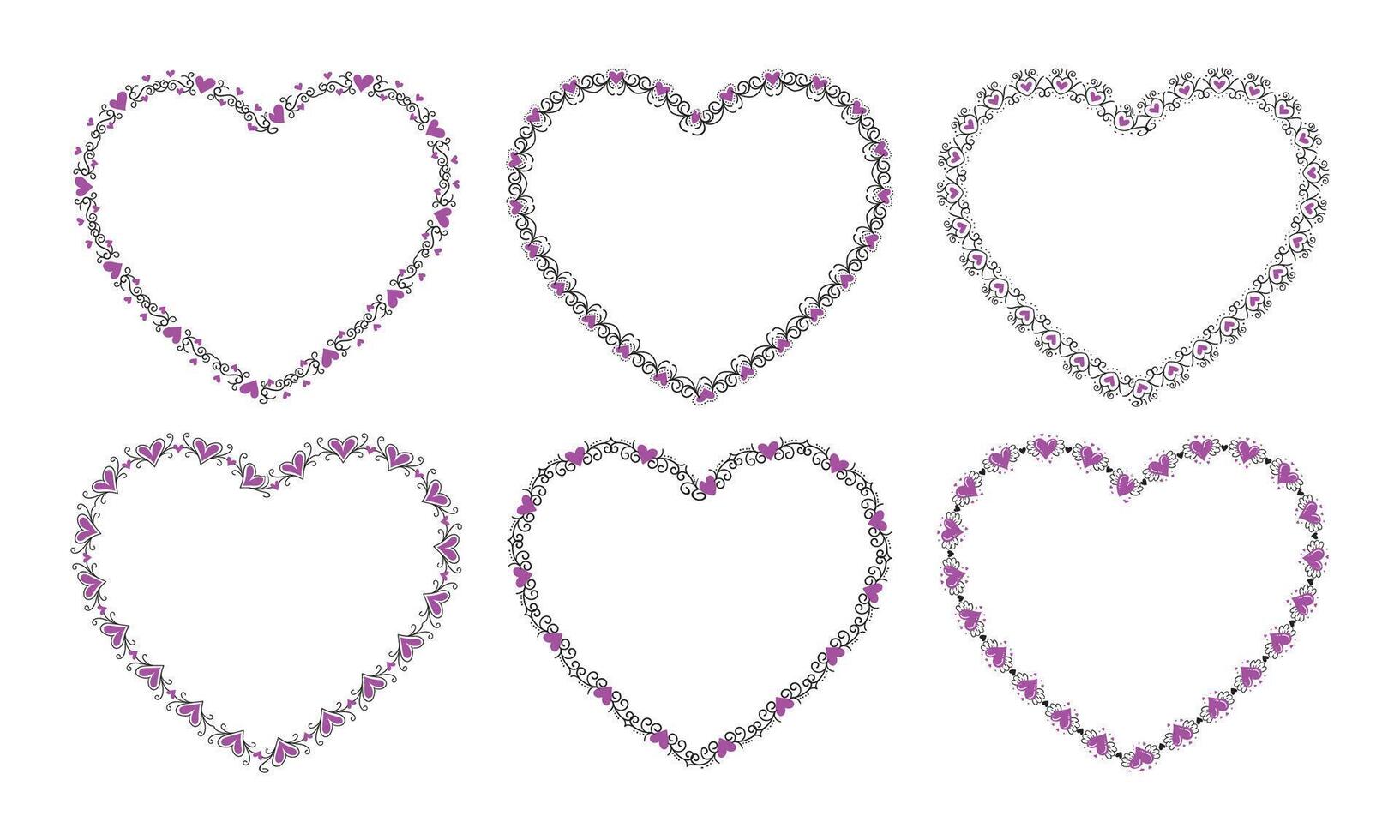 Hand drawn hearts border and frame design collection vector