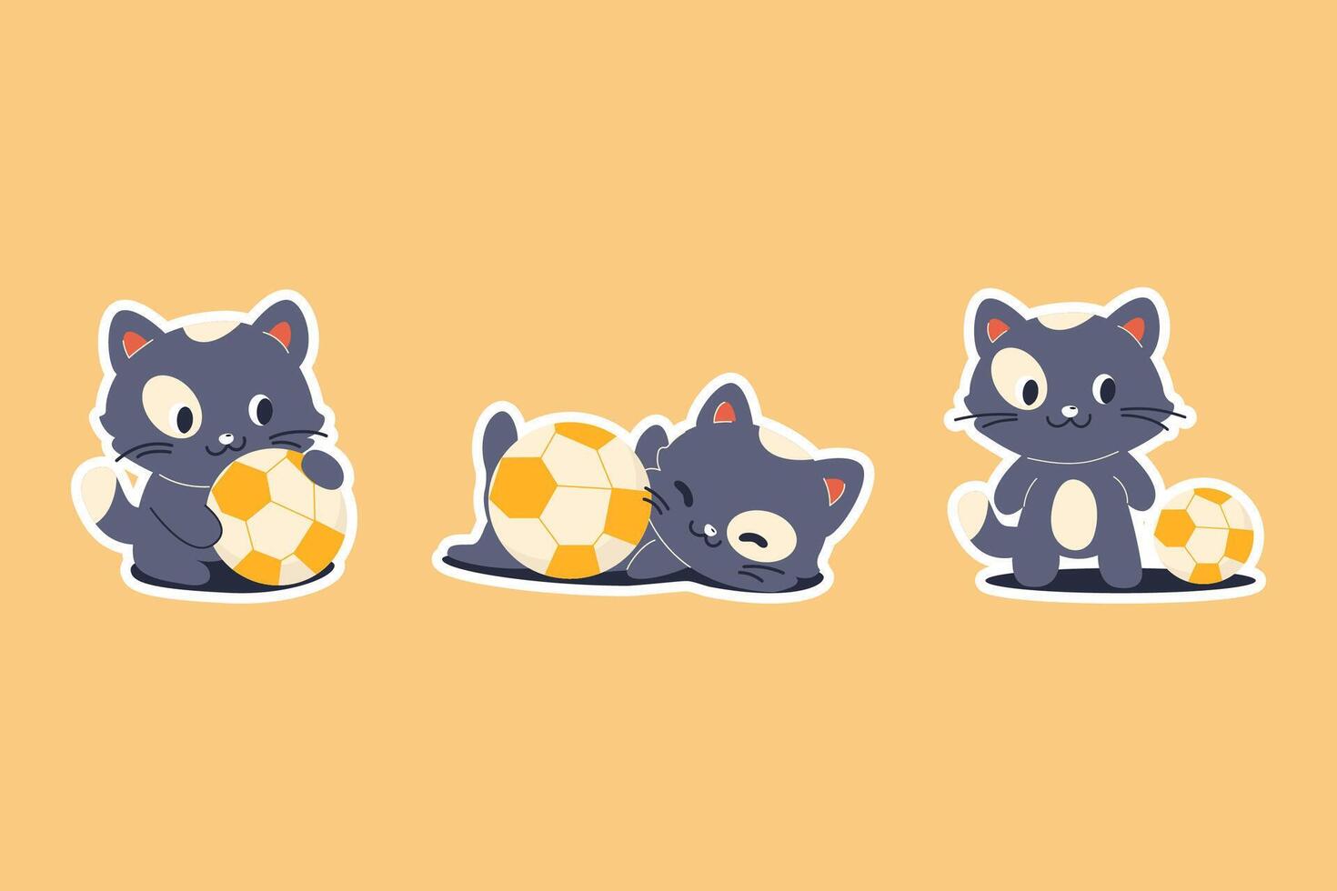 Funny sticker cartoon cat playing with a ball vector