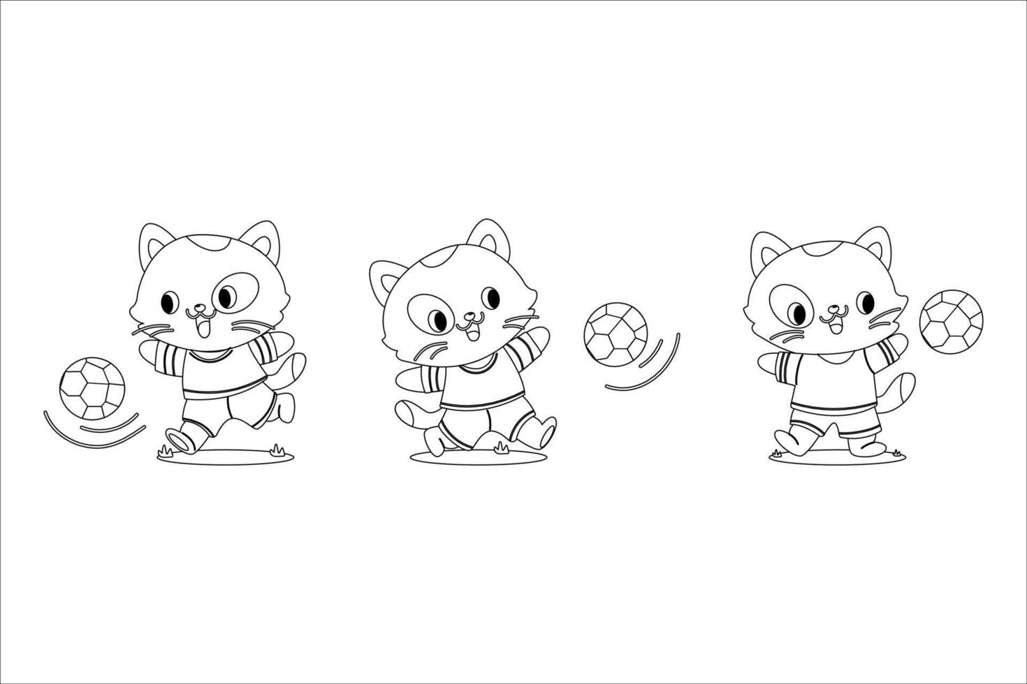 Funny cartoon cat football player character outline coloring book vector